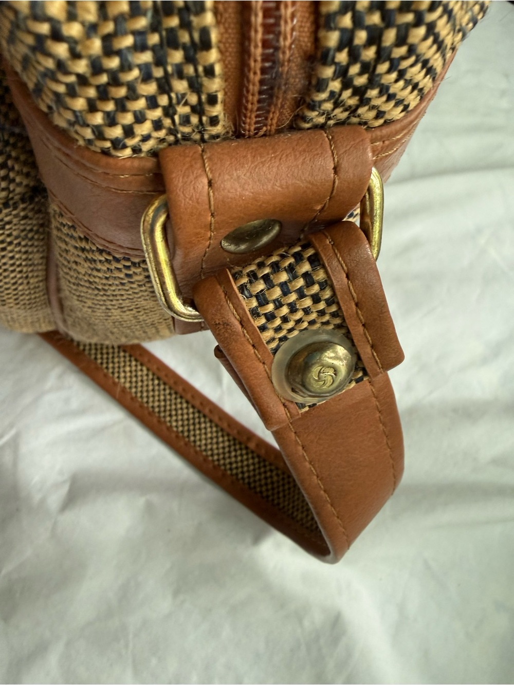 Samsonite Brown and Tan Woven Messenger Bag with Leather Trim - Picture 3 of 8
